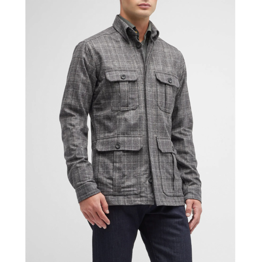 ETON Flannel Shirt Jacket Mens M Gray Wool Cashmere $640 Country Preppy NWT Gift